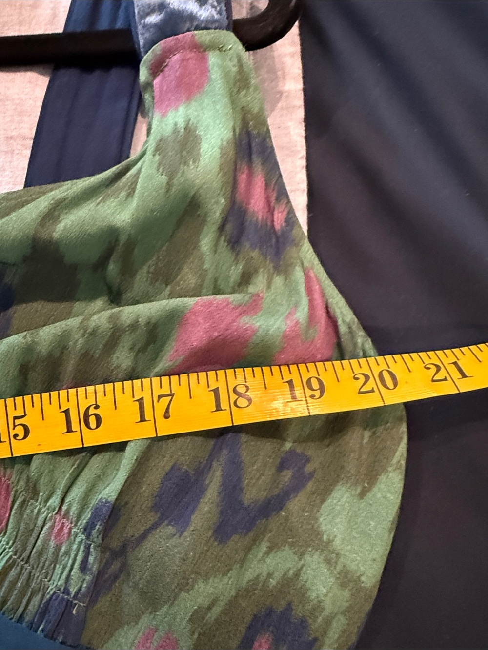 Anthropologie Green Patterned V-Neck Maxi Dress with Blue Trim - Picture 10 of 10